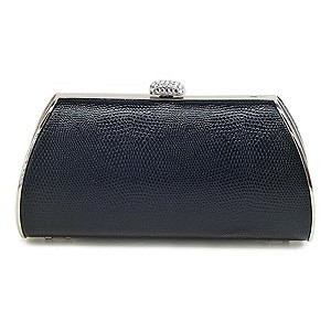 Evening Bag - 12 PCS - Lizard Skin Like Embossed w/ Swarovski Crystal Accent Closure - Black - BG-HPZ655B